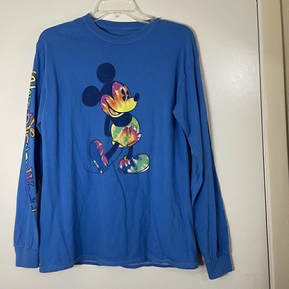 Disney Walt disney parks long sleeve blue mickey mouse tie dye shirt size medium